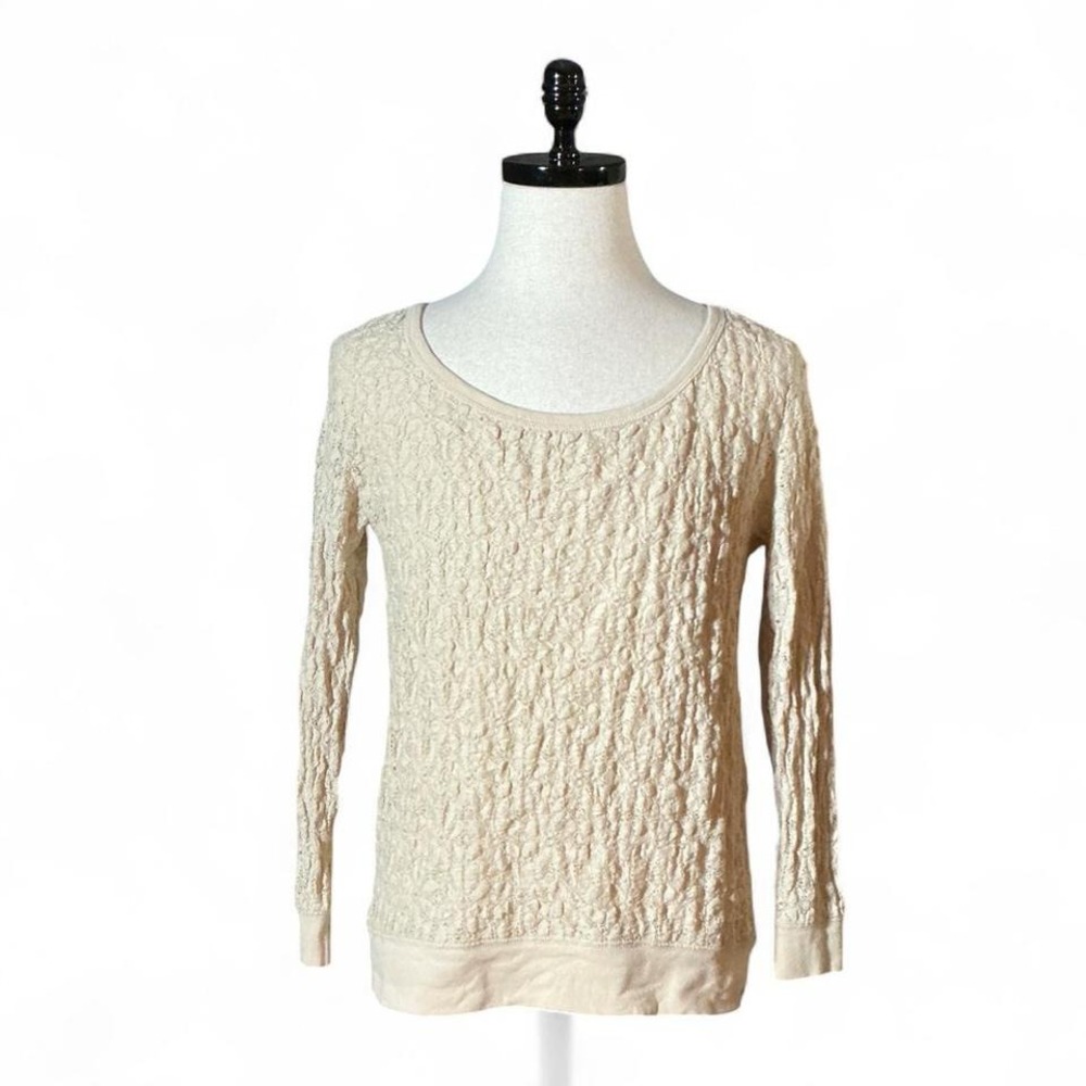 American Eagle Textured Lace Long Sleeve Coastal Sustainable Top Cream M